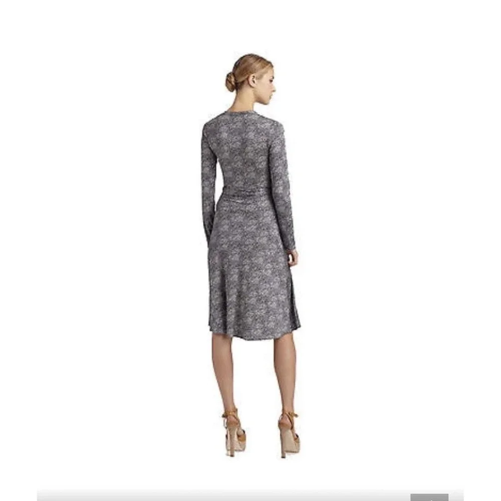 Tory Burch Vanessa Navy White Silk Jersey Wrap Dress Long Sleeve Midi‎ Size S